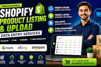 do shopify product listing, product upload data entry ebay amazon store listing