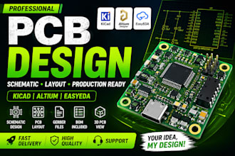 design lot professional pcb layout and schematic in kicad, altium, esp32 easyeda