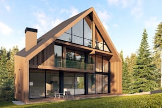 do 3d architectural design for bamboo villa house, chalet house, tiny house