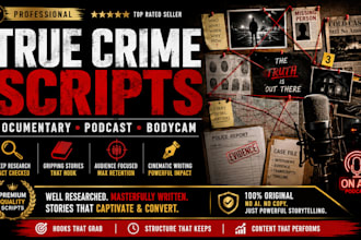 write gripping true crime documentary and podcast scripts with deep research