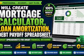 create mortgage calculator, loan amortization, debt payoff spreadsheet