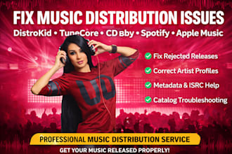 fix music distribution issues on distrokid, tunecore, cdbaby,spotify apple music