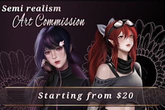 draw semi realistic anime character illustration