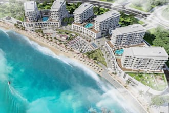 develop masterplan waterfront from 2d site layout,visualize cgi commercial beach