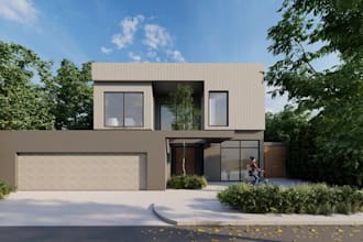 remodel 3d residential building,standalone villa house,stucco facade,cgi render