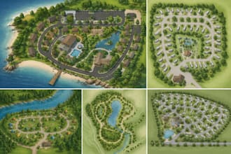 render map illustration or site plan, rv park map and campground map