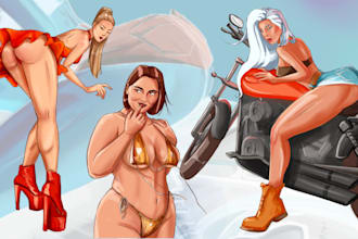 draw curvy character, romance novel or boudoir illustration, nsfw