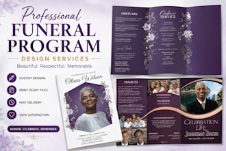design funeral flyers, obituary programs, booklets and brochures in 4 hours