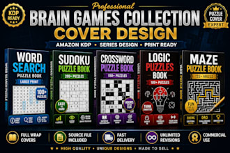 design activity book, crossword, word search puzzle book covers for amazon KDP