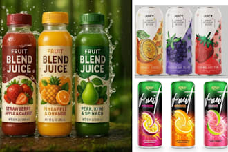design beverages, soda, juice, water bottle, energy drink and beer can label