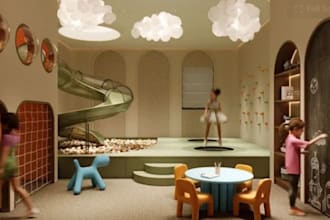 create stunning kids room, baby nursery, playroom interior design and 3d render