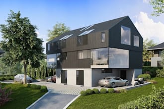 design 3d scandinavian house facade and photorealistic exterior interior render