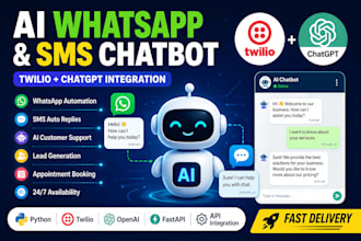 develop a twilio SMS and whatsapp ai chatbot with chatgpt integration
