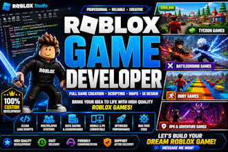 develop a custom roblox game, full game creation, scripting and roblox studio
