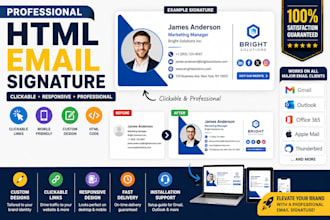 design professional html email signature, outlook signature, clickable email