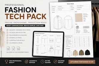 design professional clothing catalog, layout, and tech packs