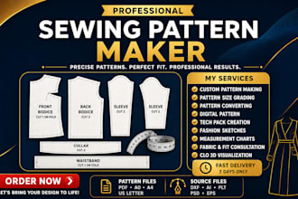 create custom sewing patterns and digital pattern drafting for clothing