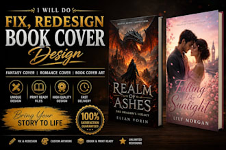 do, fix redesign book cover design, fantasy cover, romance cover, book cover art