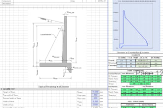 provide complete retaining wall design calculations and drawings