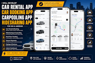 develop car rental app, car booking app, carpooling app, ridesharing app