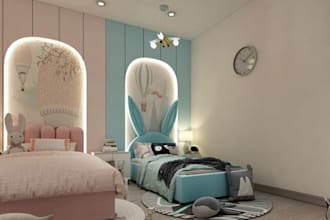 visualize 3d nursery kids room,children bedroom render,kids restaurant interior
