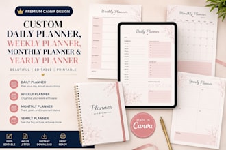 design custom daily planner, weekly planner, monthly planner and yearly planner
