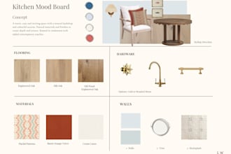 create a virtual interior styling moodboard and product list