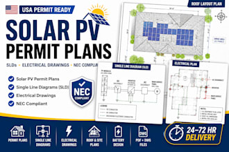design USA solar pv permit plans, slds, and electrical drawing