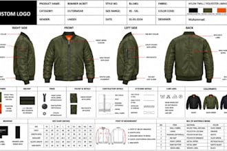 design bomber jacket tech pack cad flat sketch for manufacturing