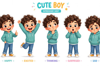 draw cute children illustration character poses and expressions
