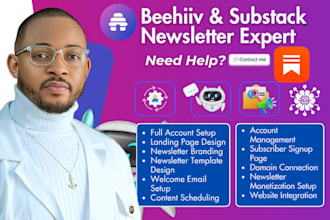 setup beehiiv newsletter, substack newsletter, beehive landing page and website