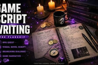 write your rpg quest, visual novel script, branching dialogue, game narrative