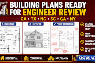 prepare building plans ready for engineer review ca tx nc sc ga ny and USA