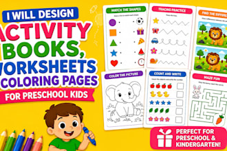 design activity book, worksheet, coloring book for preschool and kindergarten
