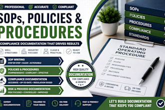 write sops, policies, procedures and compliance documentation