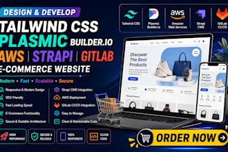 design tailwind CSS plasmic builder io AWS strapi gitlab ecommerce website