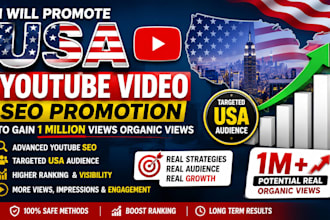 promote USA youtube video SEO promotion to gain 1 million views organic views