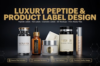 design luxury cosmetic, 3d mockup, design peptide, vial, product label design