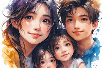create a watercolor family portrait
