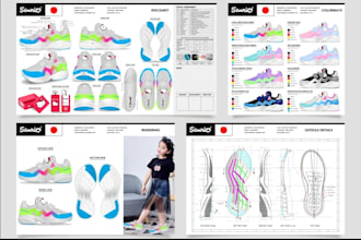 do 3d shoe design shoe animation shoes tech pack sneaker, heel for manufacturing