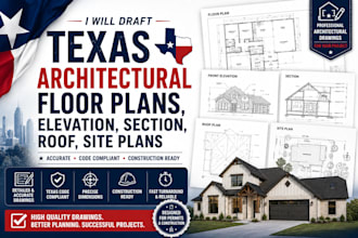 draft texas architectural floor plans, elevation, section, roof, site plans