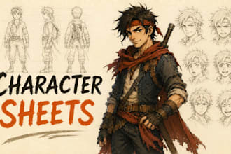 create character turnaround expression and pose sheets for animation and books