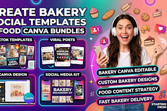 create bakery social templates, canva posts, food graphics, insta kit