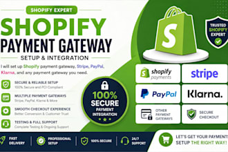 set up shopify payment gateway, stripe, paypal, klarna, secure checkout payment