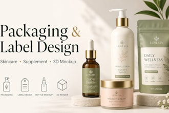 design 3d packaging mockup for skincare, supplement label  design for brands