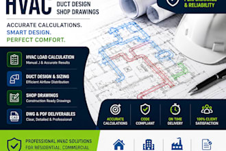 perform hvac load calculation duct design, shop drawings