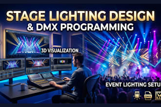 provide event stage lighting design, lighting plot and dmx lighting programming