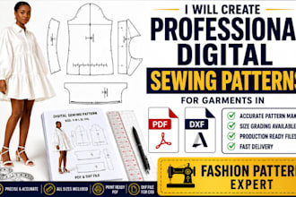 create digital sewing pattern for garment in PDF and dxf