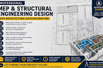 do mep and structural engineering design, architectural auto cad drafting