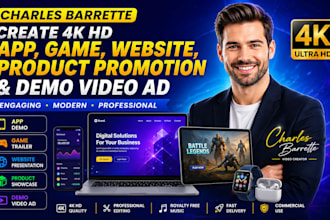 create 4k HD app promotion, game, website, product promotion, and demo video ad